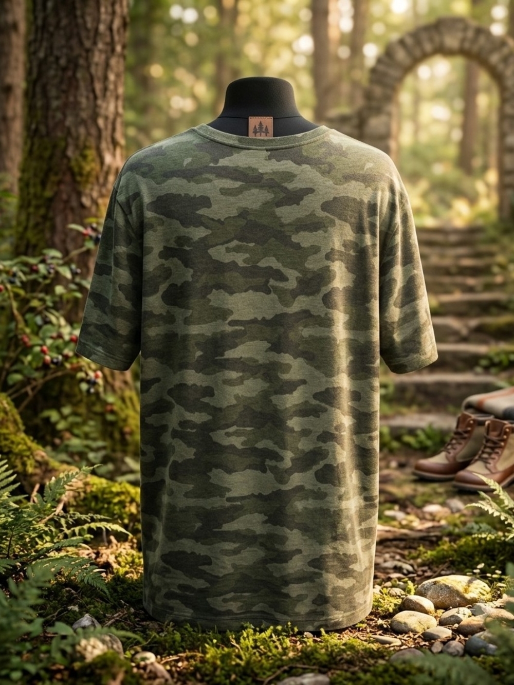 3XL Short Sleeve Crew Tee in camouflage green.